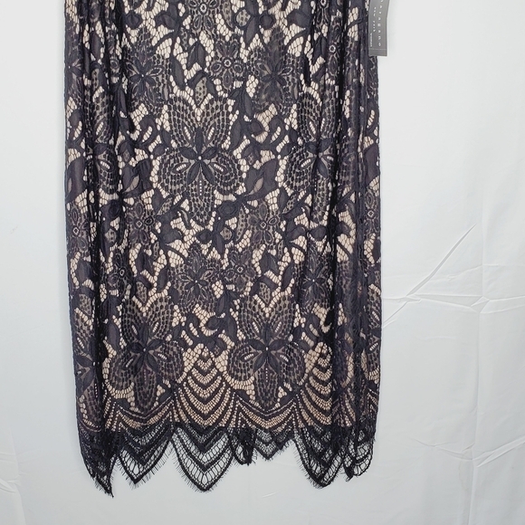 Sharagano Lace Overlay Fringe Hem Dress 22W Black Sleeveless Cocktail Whimsy NEW - Picture 5 of 14